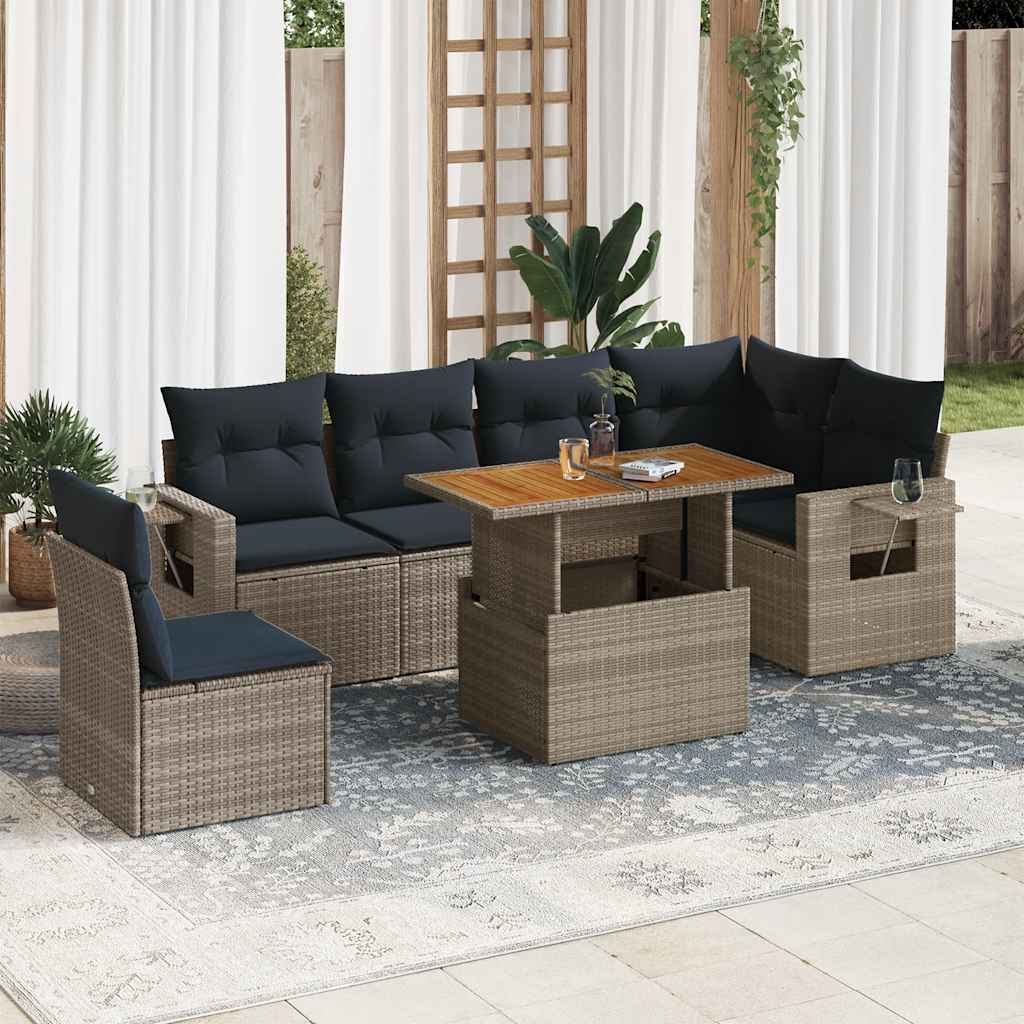 vidaXL 7-delige Loungeset met kussens poly rattan zwart