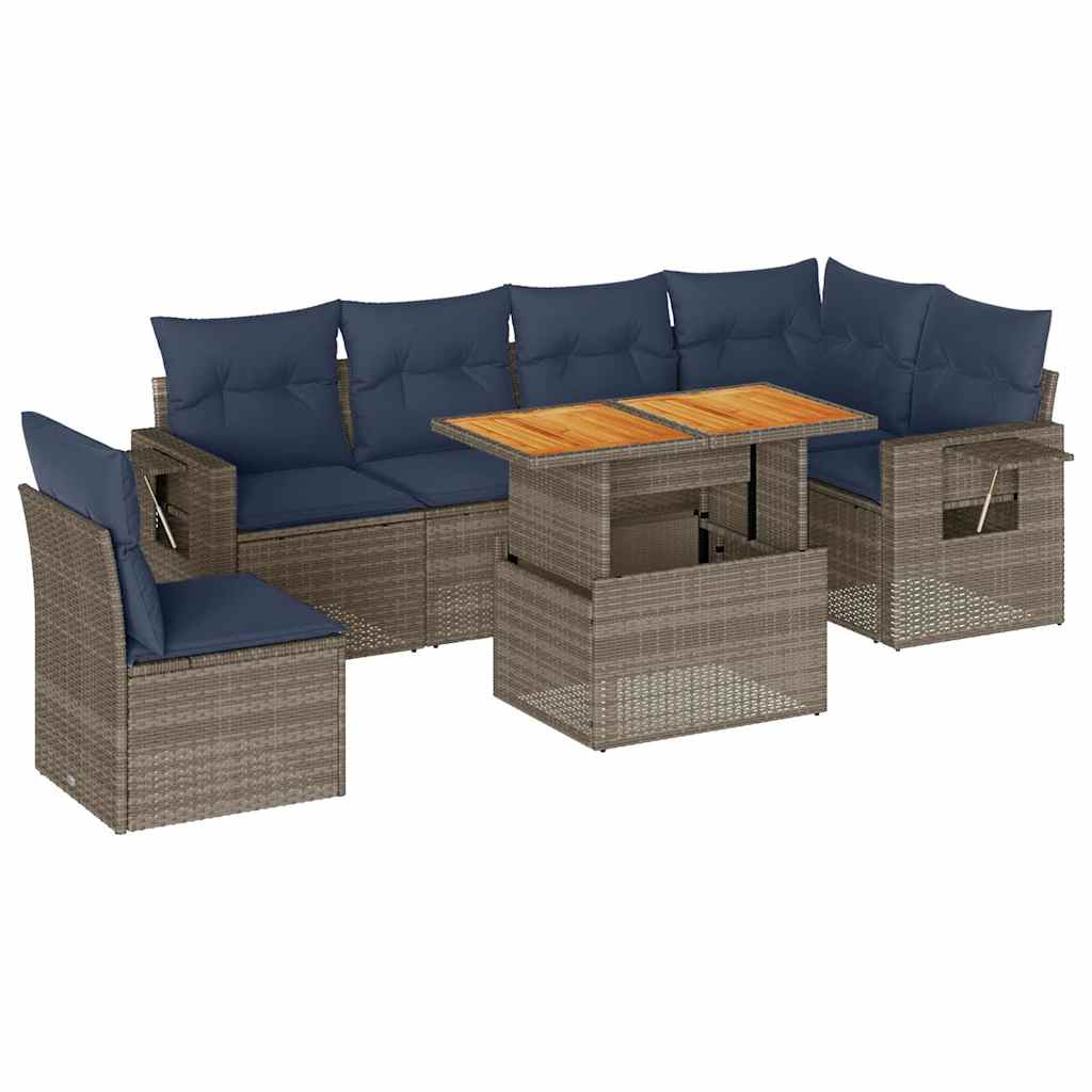vidaXL 7-delige Loungeset met kussens poly rattan zwart