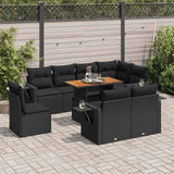 vidaXL 9-delige Loungeset met kussens poly rattan zwart