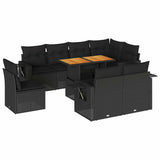 vidaXL 9-delige Loungeset met kussens poly rattan zwart