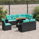 vidaXL 9-piece Poly Rattan Lounge Set with Cushions Black
