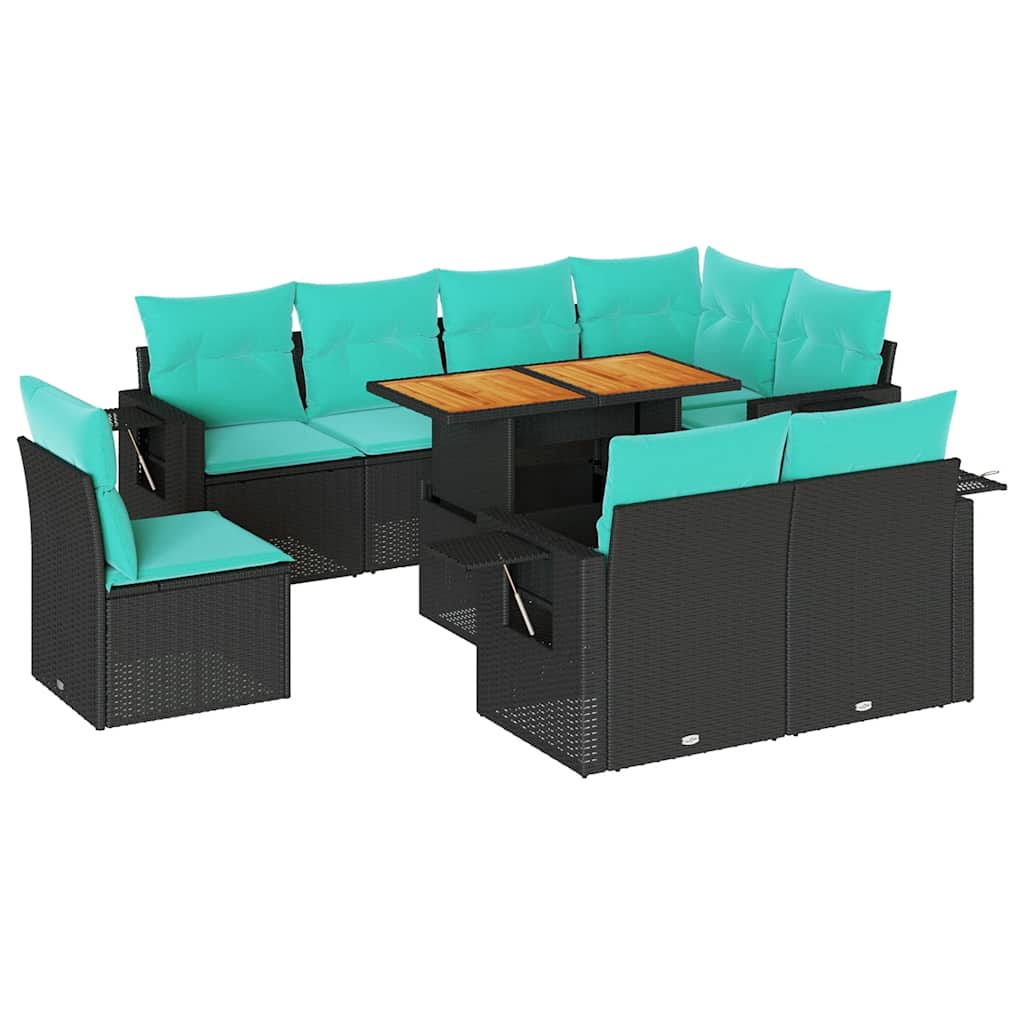 vidaXL 9-piece Poly Rattan Lounge Set with Cushions Black