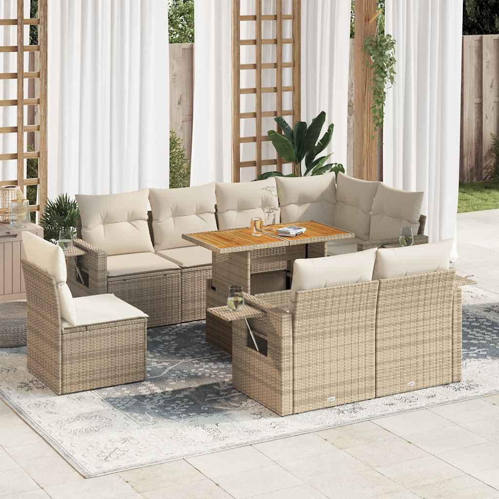 vidaXL 9-delige Loungeset met kussens poly rattan zwart