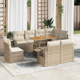 vidaXL 9-delige Loungeset met kussens poly rattan zwart