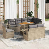 vidaXL 9-delige Loungeset met kussens poly rattan zwart