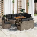 vidaXL 9-delige Loungeset met kussens poly rattan zwart