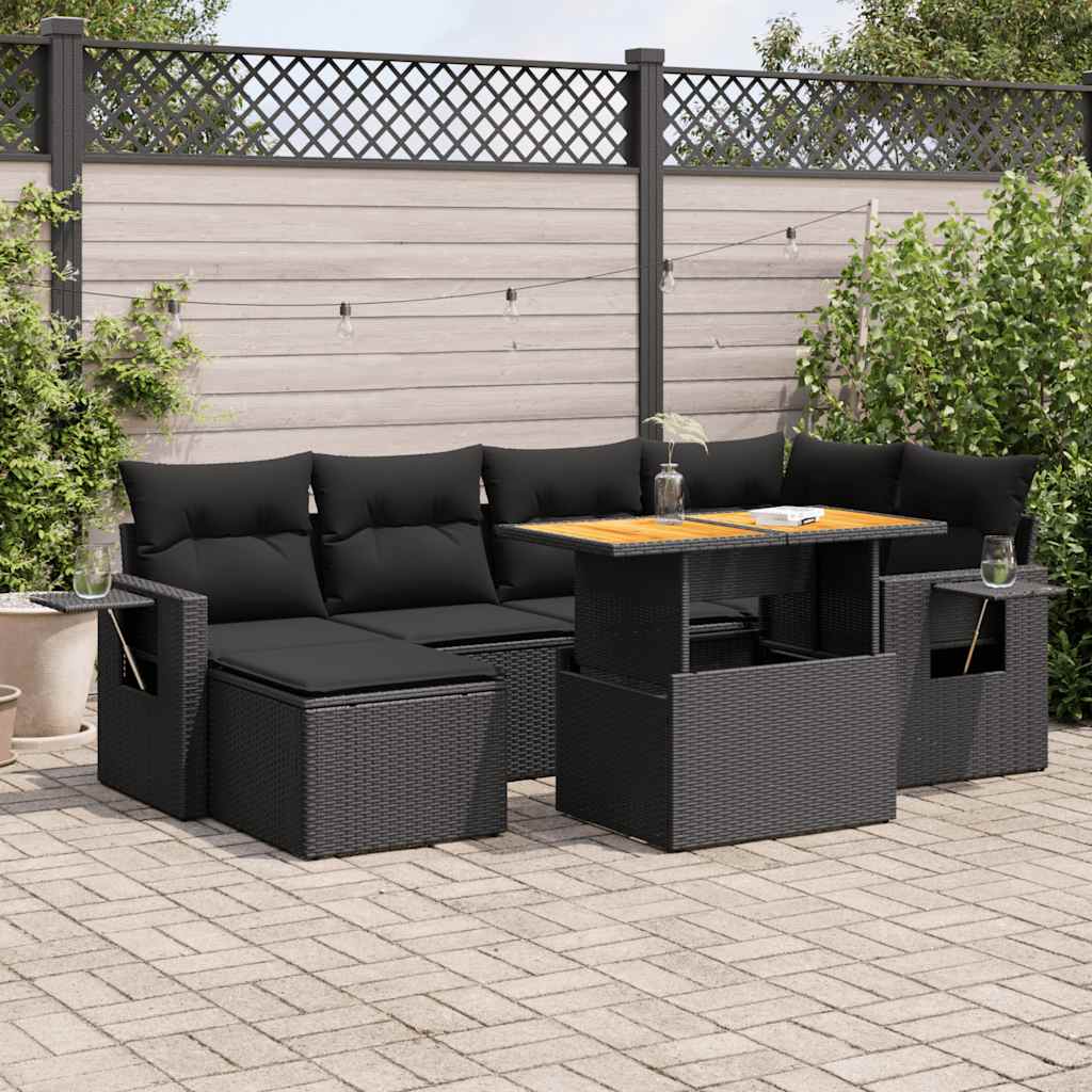 vidaXL 7-Piece Lounge Set with Cushions Poly Rattan Black