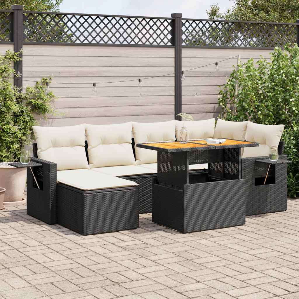 vidaXL 7-Piece Lounge Set with Cushions Poly Rattan Black
