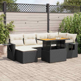 vidaXL 7-Piece Lounge Set with Cushions Poly Rattan Black