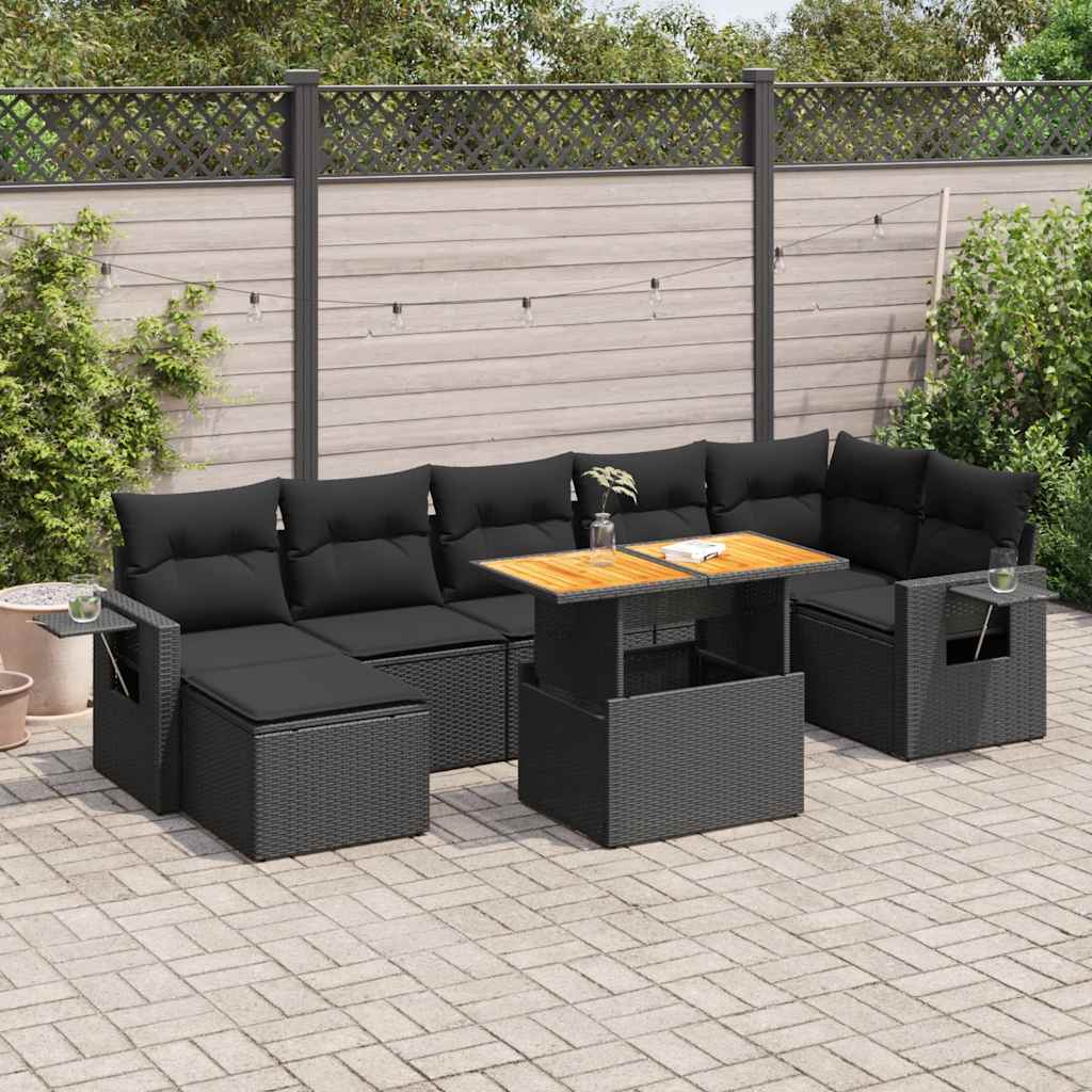 vidaXL 8-Piece Lounge Set with Cushions Poly Rattan Black