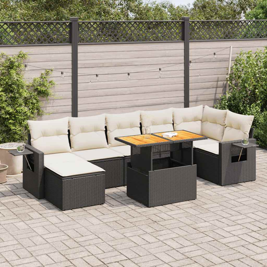 vidaXL 8-Piece Lounge Set with Cushions Poly Rattan Black
