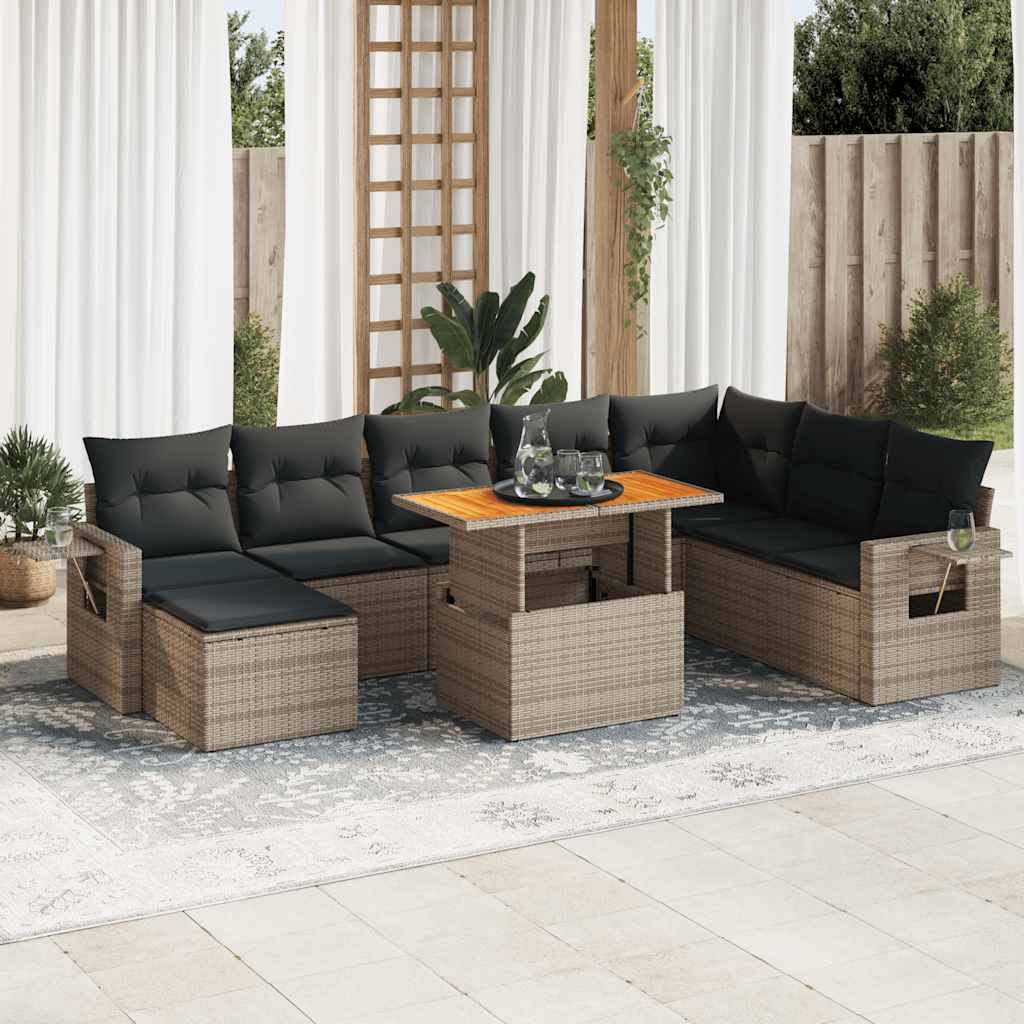 vidaXL 9-piece Lounge Set with cushions poly rattan black