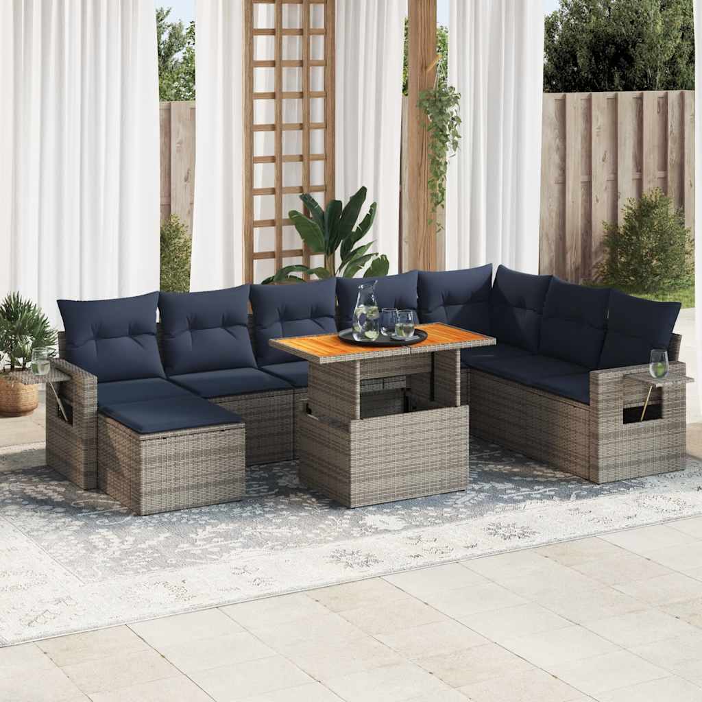 vidaXL 9-piece Lounge Set with Cushions Poly Rattan Grey