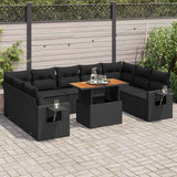 vidaXL 10-Piece Lounge Set with Cushions Poly Rattan Black