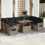 vidaXL 10-Piece Lounge Set with Cushions Poly Rattan Black