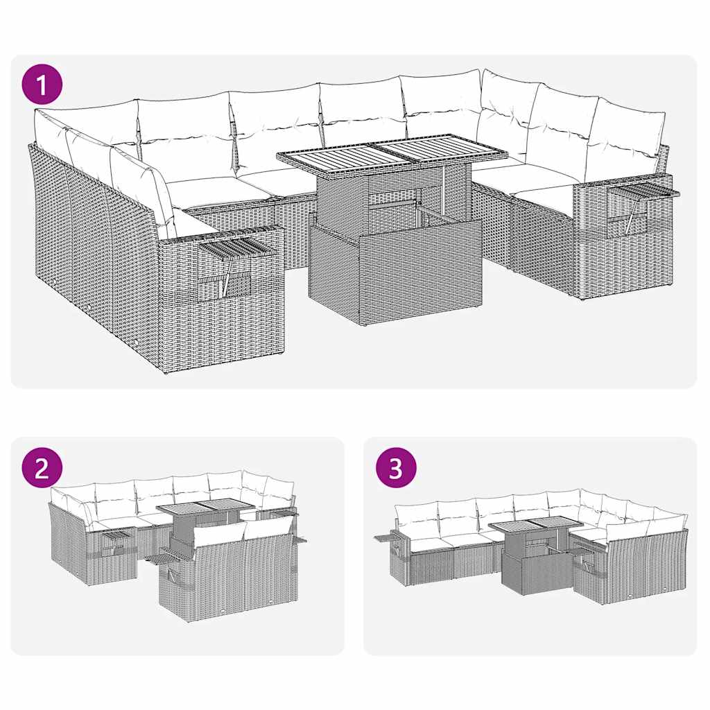vidaXL 10-delige Loungeset met kussens poly rattan zwart