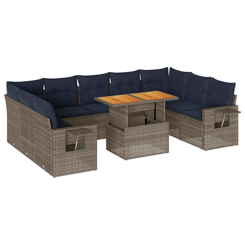 vidaXL 10-delige Loungeset met kussens poly rattan zwart