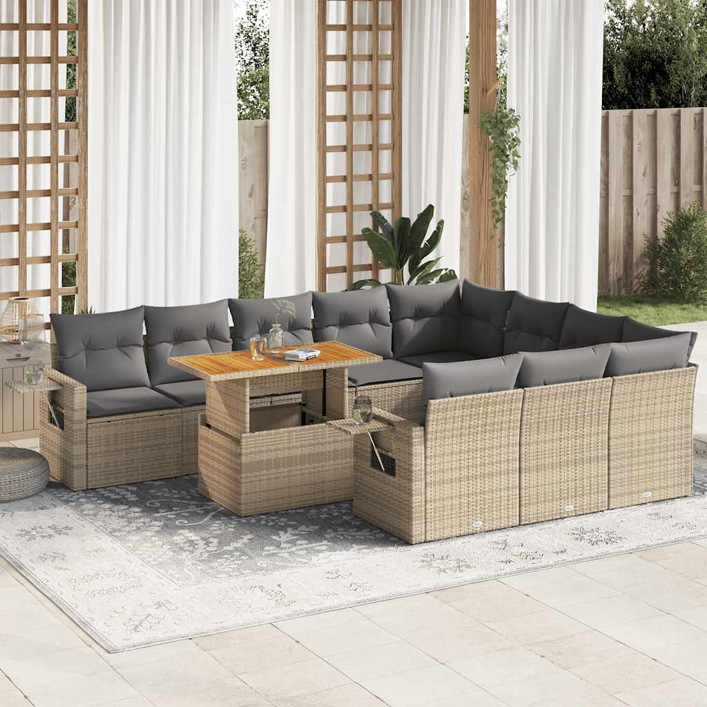 vidaXL 11-delige Loungeset met kussens poly rattan zwart