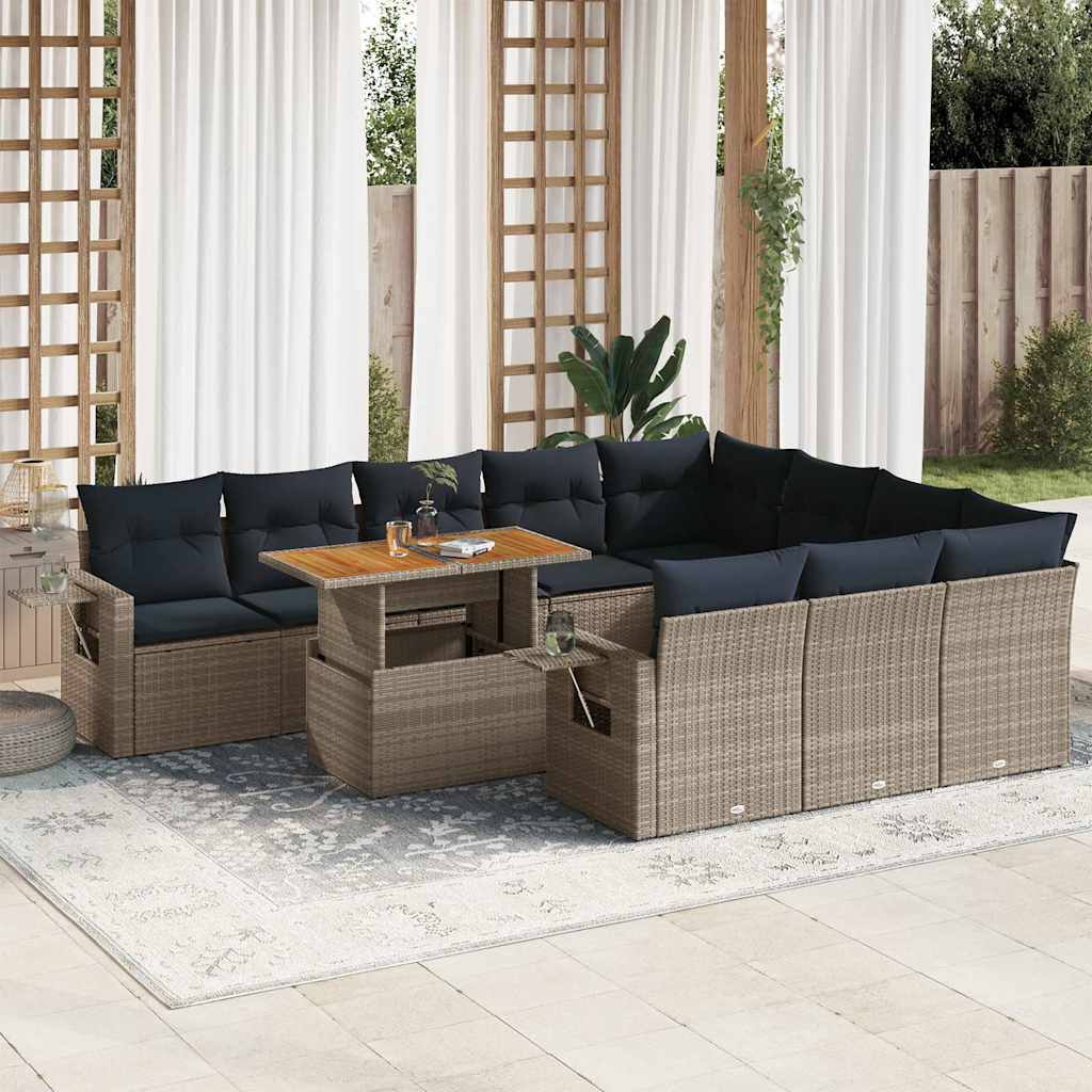 vidaXL 11-delige Loungeset met kussens poly rattan zwart
