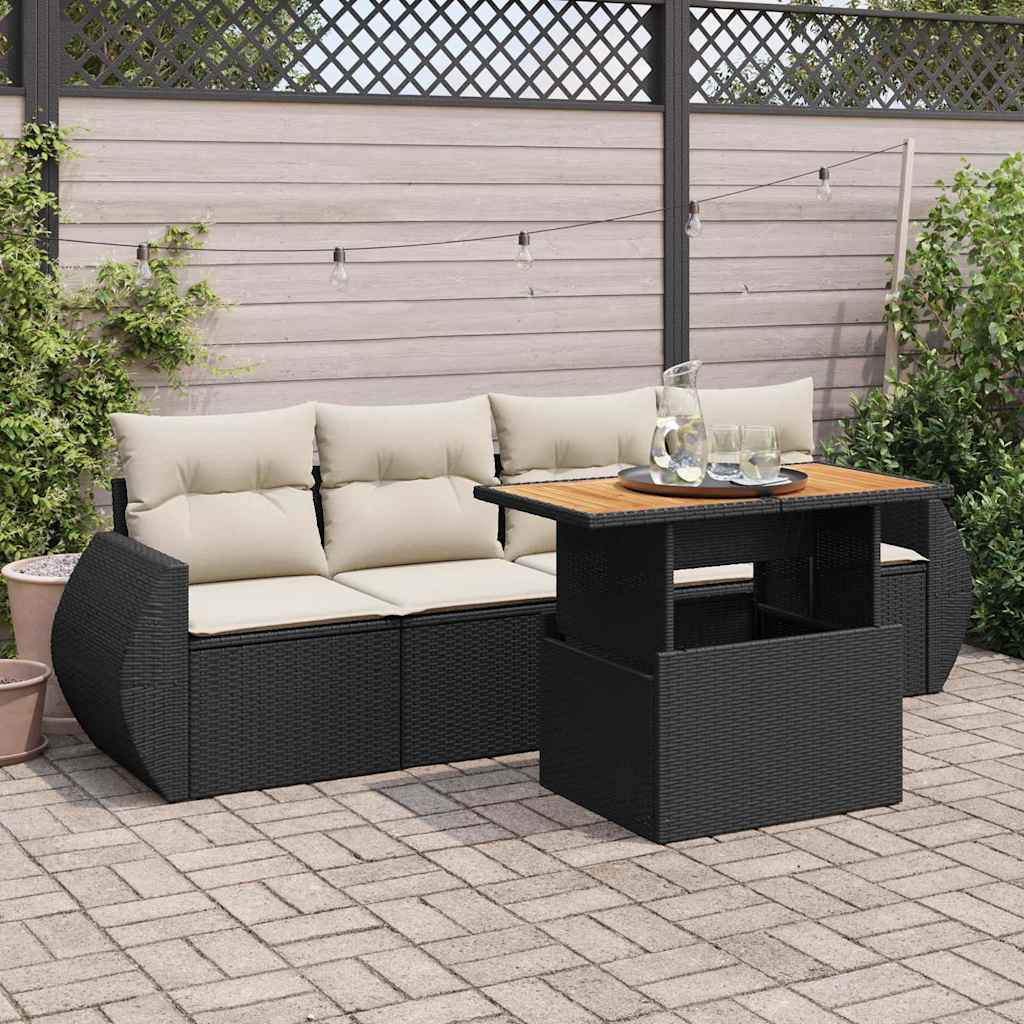 vidaXL 5-piece Lounge Set with Cushions Poly Rattan Black