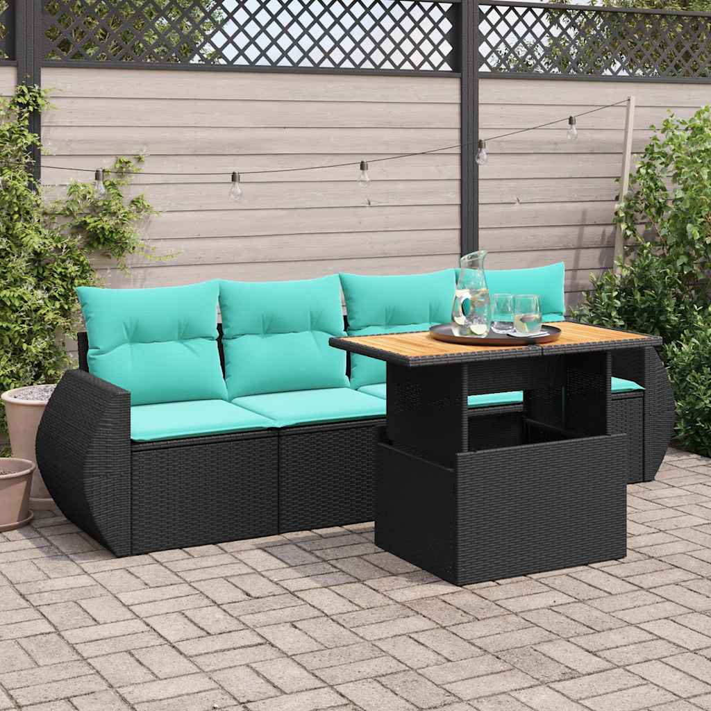 vidaXL 5-piece Lounge Set with Cushions Poly Rattan Black