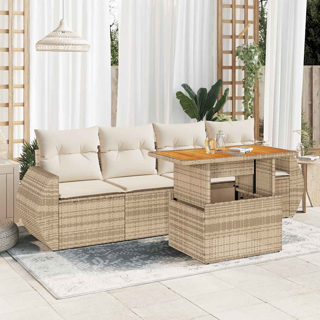 vidaXL 5-piece Lounge Set with Cushions Poly Rattan Black