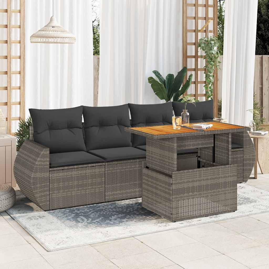 vidaXL 5-piece Lounge Set with Cushions Poly Rattan Black