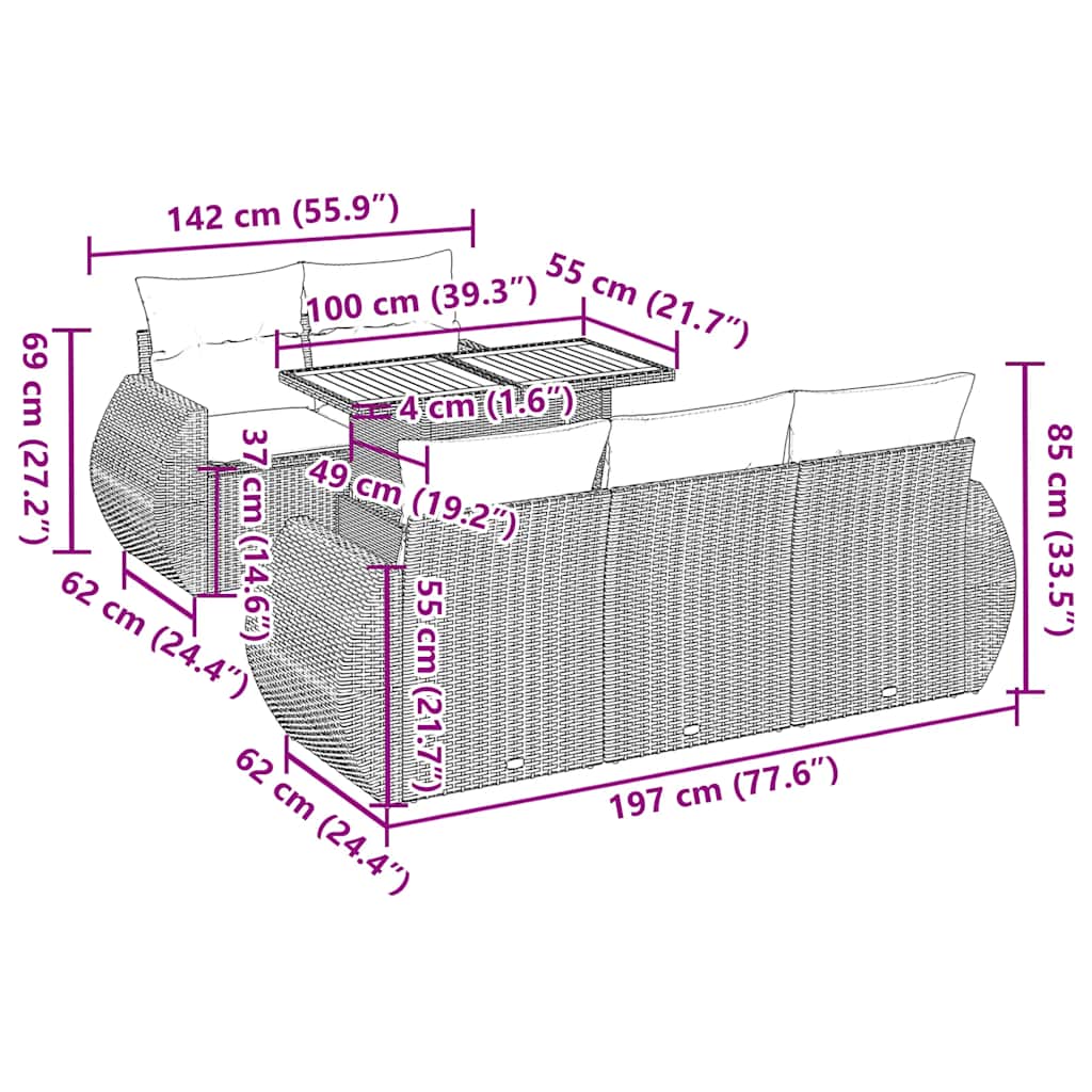 vidaXL 6-delige Loungeset met kussens poly rattan zwart