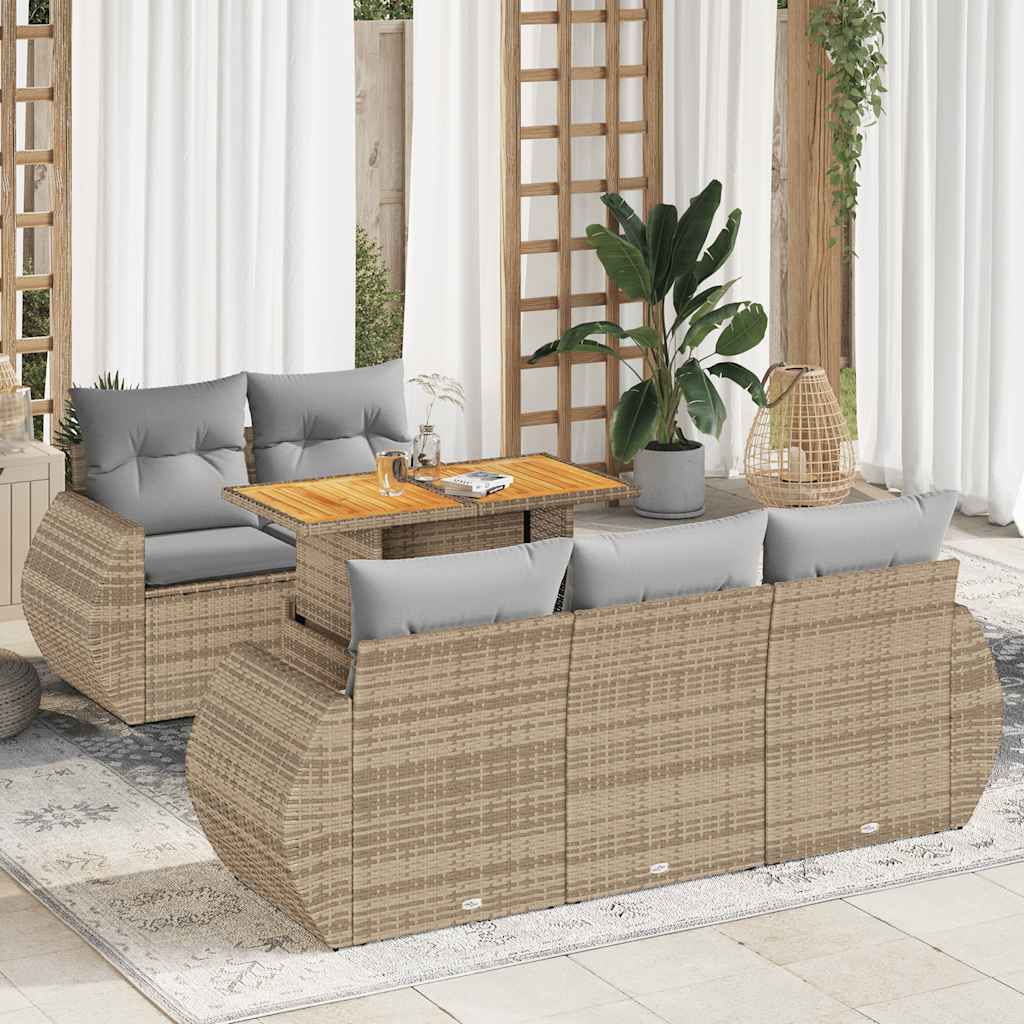 vidaXL 6-delige Loungeset met kussens poly rattan zwart