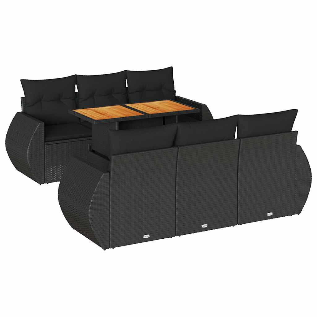 vidaXL 7-Piece Lounge Set with Cushions Poly Rattan Black