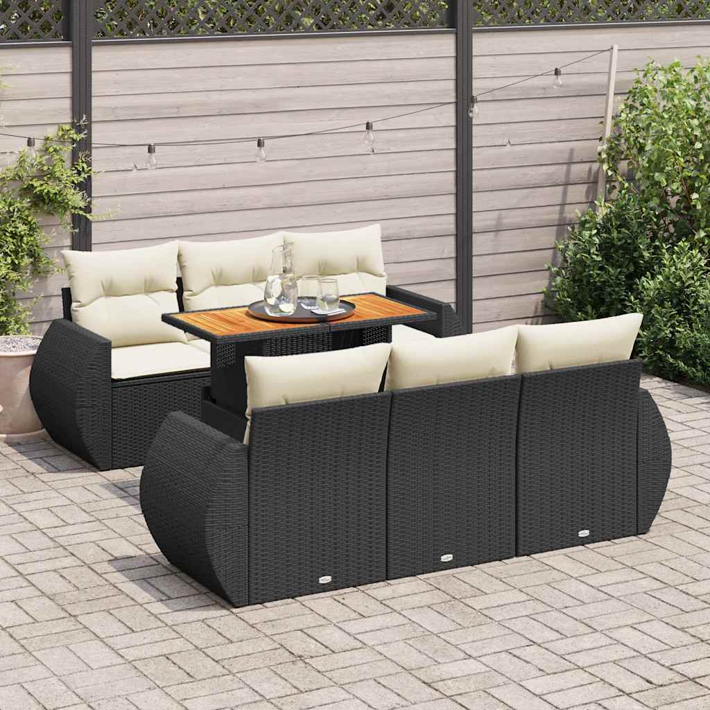 vidaXL 7-Piece Lounge Set with Cushions Poly Rattan Black