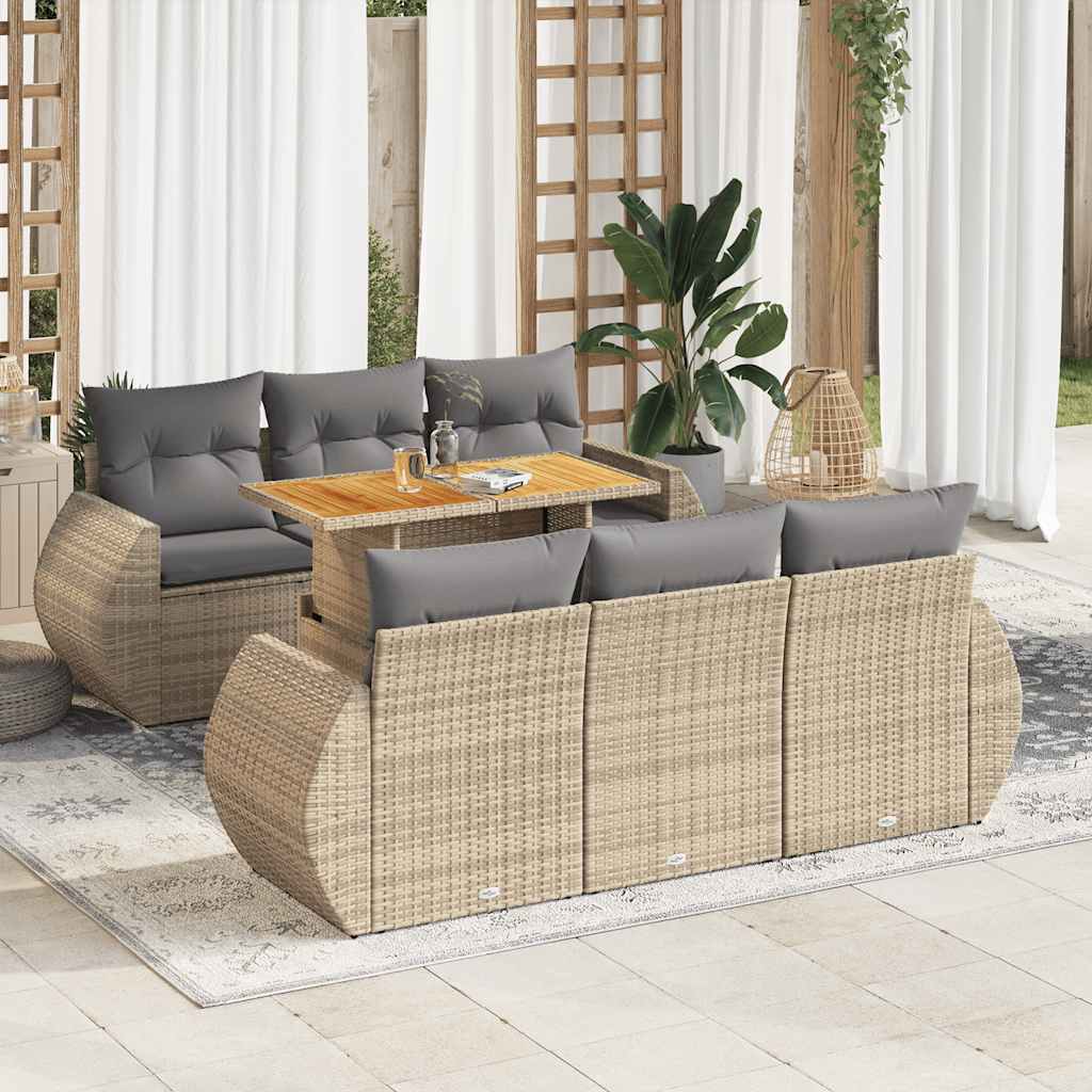 vidaXL 7-Piece Lounge Set with Cushions Poly Rattan Black