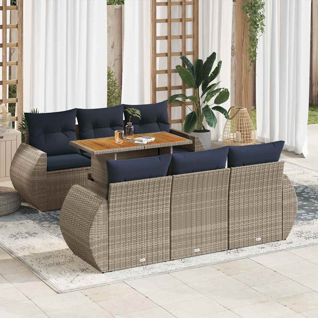 vidaXL 7-Piece Lounge Set with Cushions Poly Rattan Black