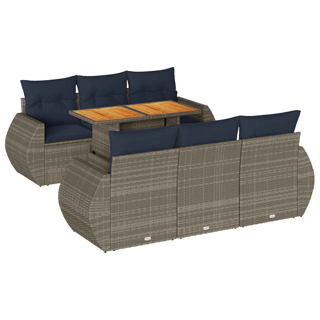 vidaXL 7-Piece Lounge Set with Cushions Poly Rattan Black