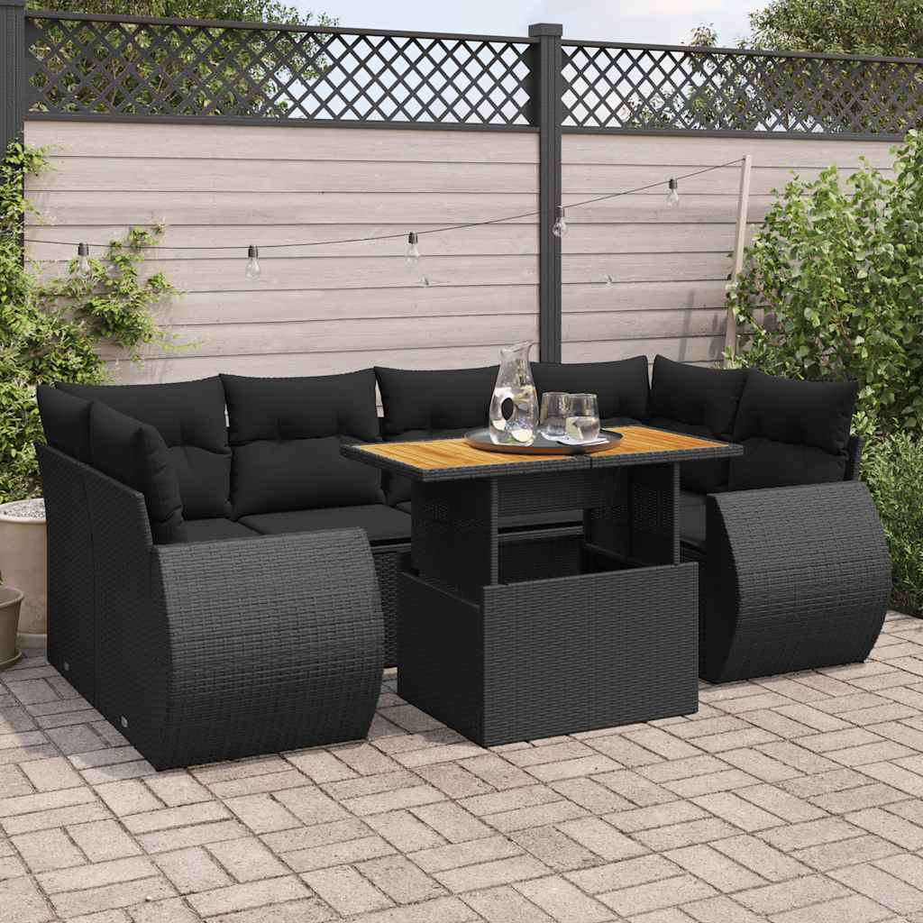 vidaXL 7-delige Loungeset met kussens poly rattan zwart