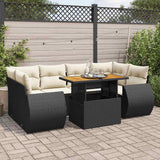 vidaXL 7-delige Loungeset met kussens poly rattan zwart