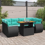 vidaXL 7-delige Loungeset met kussens poly rattan zwart