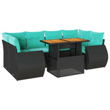 vidaXL 7-delige Loungeset met kussens poly rattan zwart