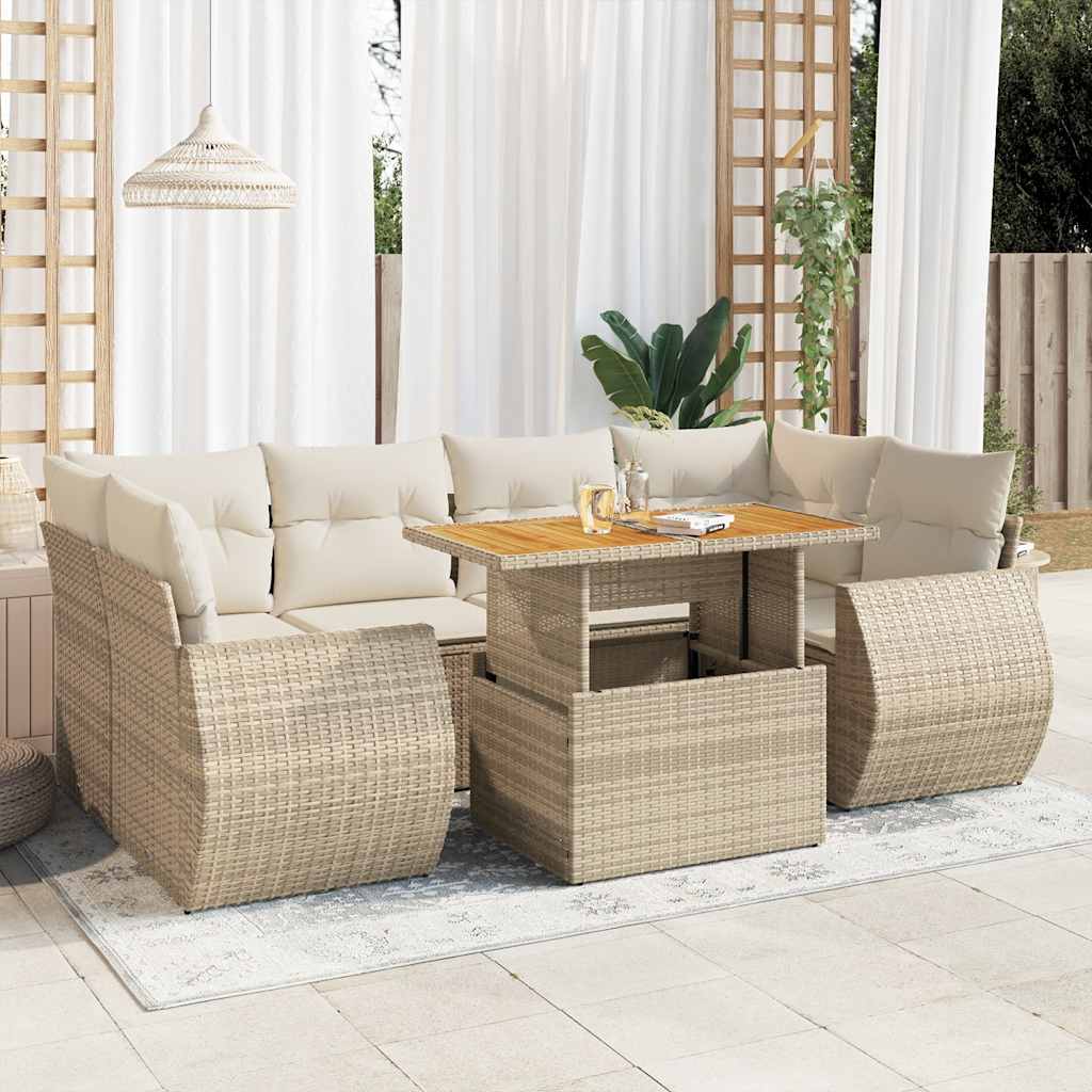vidaXL 7-delige Loungeset met kussens poly rattan zwart