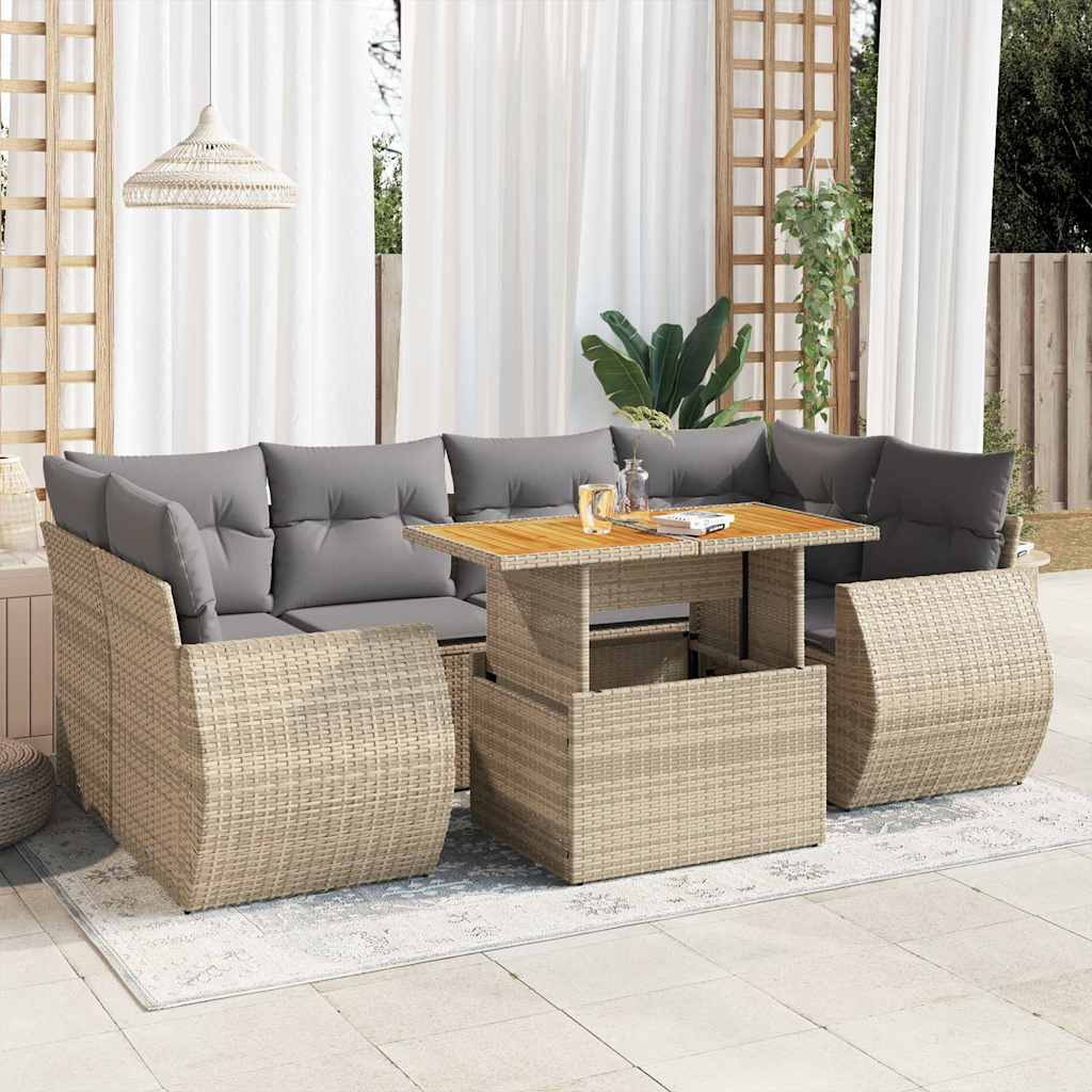 vidaXL 7-delige Loungeset met kussens poly rattan zwart