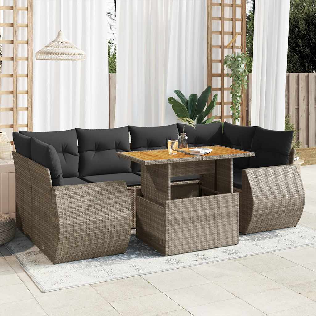 vidaXL 7-delige Loungeset met kussens poly rattan zwart