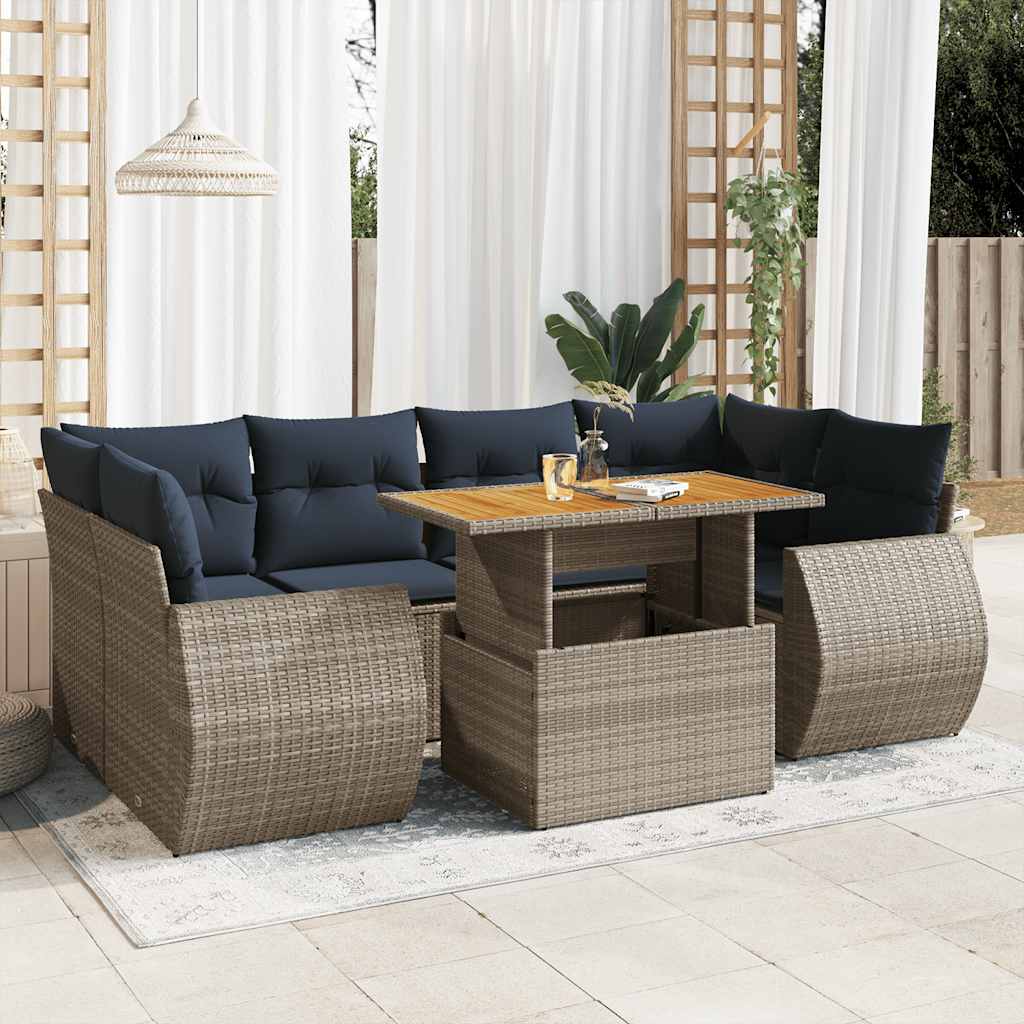 vidaXL 7-delige Loungeset met kussens poly rattan zwart