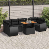 vidaXL 8-delige Loungeset met kussens poly rattan zwart