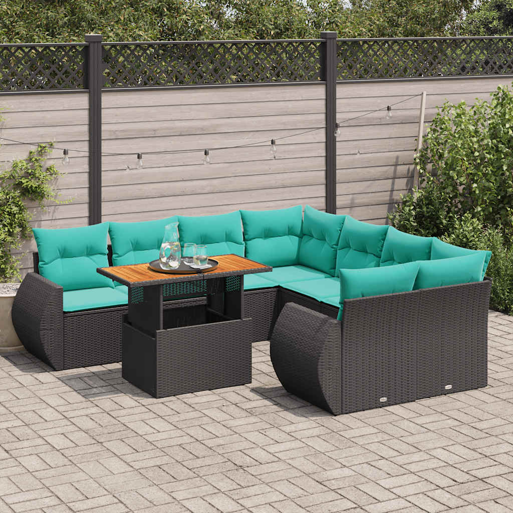 vidaXL 9-piece Poly Rattan Lounge Set with Cushions Black
