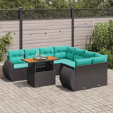 vidaXL 9-piece Poly Rattan Lounge Set with Cushions Black
