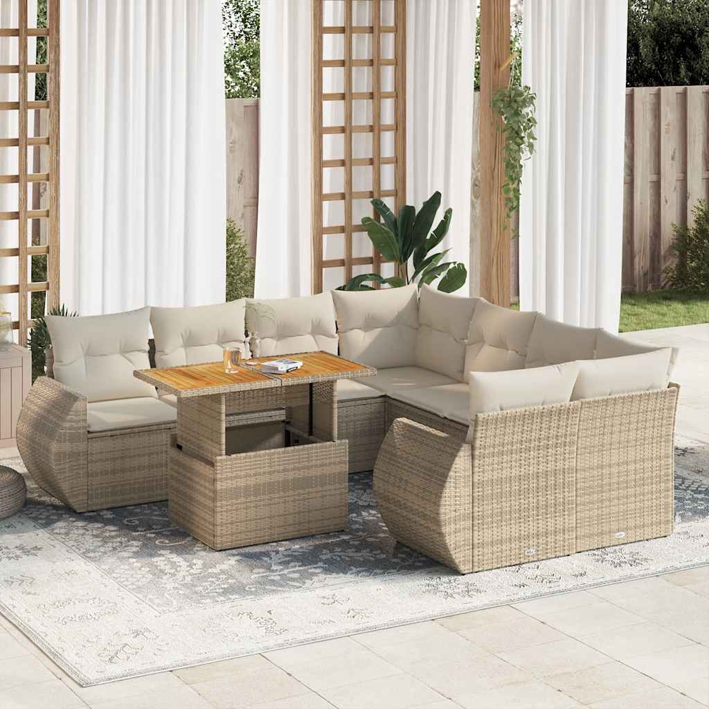 vidaXL 9-delige Loungeset met kussens poly rattan zwart