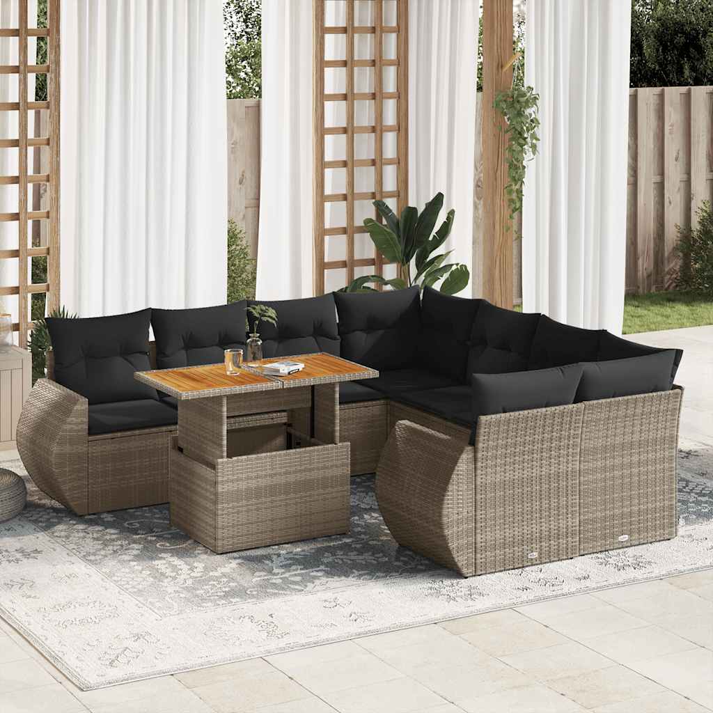 vidaXL 9-delige Loungeset met kussens poly rattan zwart
