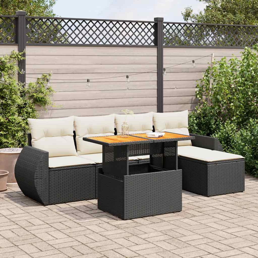 vidaXL 6-Piece Lounge Set with Cushions Poly Rattan Black