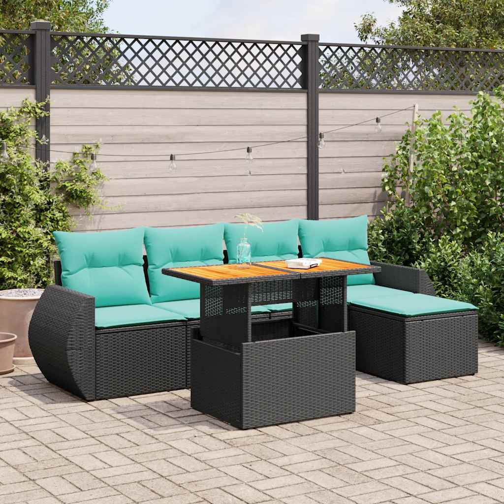 vidaXL 6-delige Loungeset met kussens poly rattan zwart