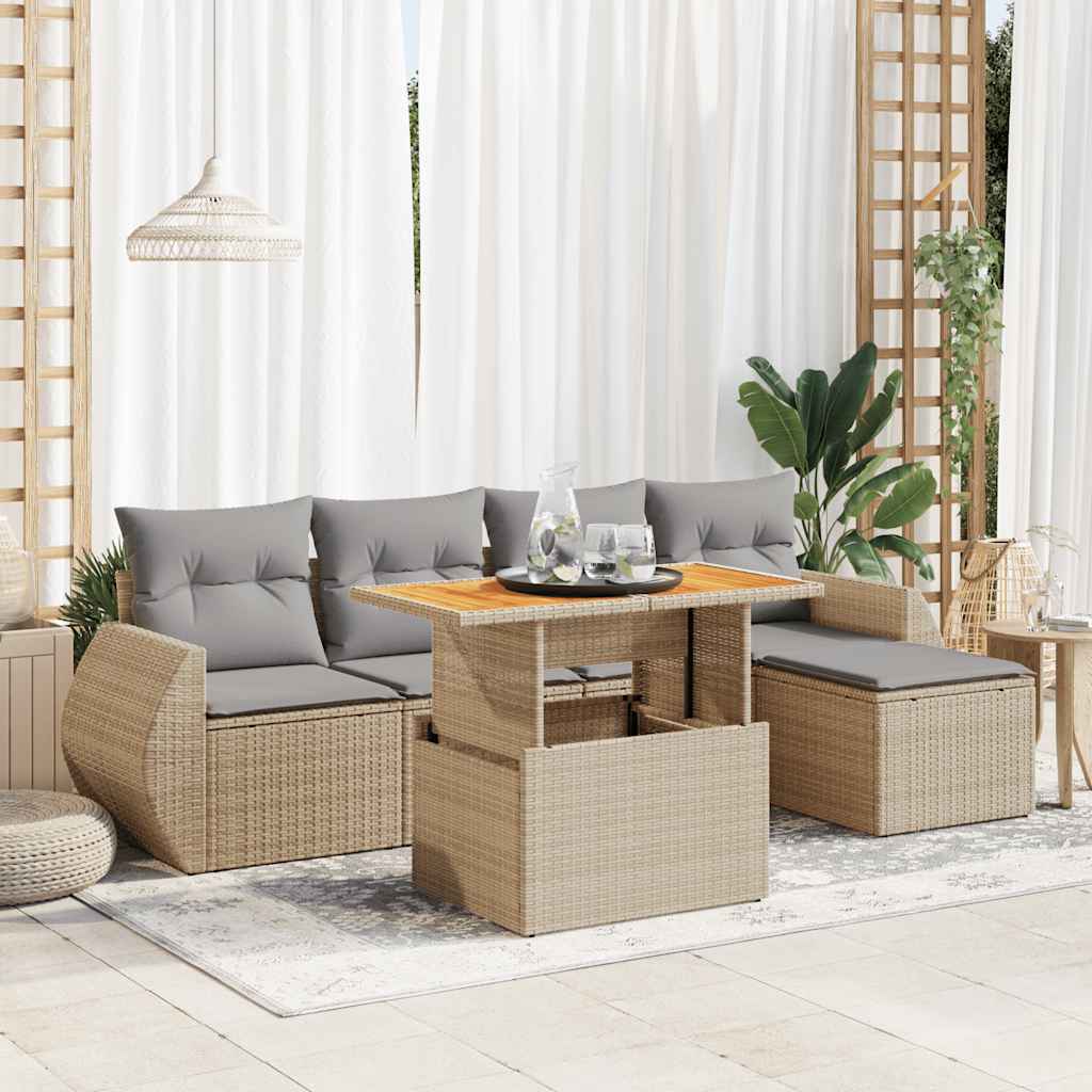 vidaXL 6-Piece Lounge Set with Cushions Poly Rattan Black